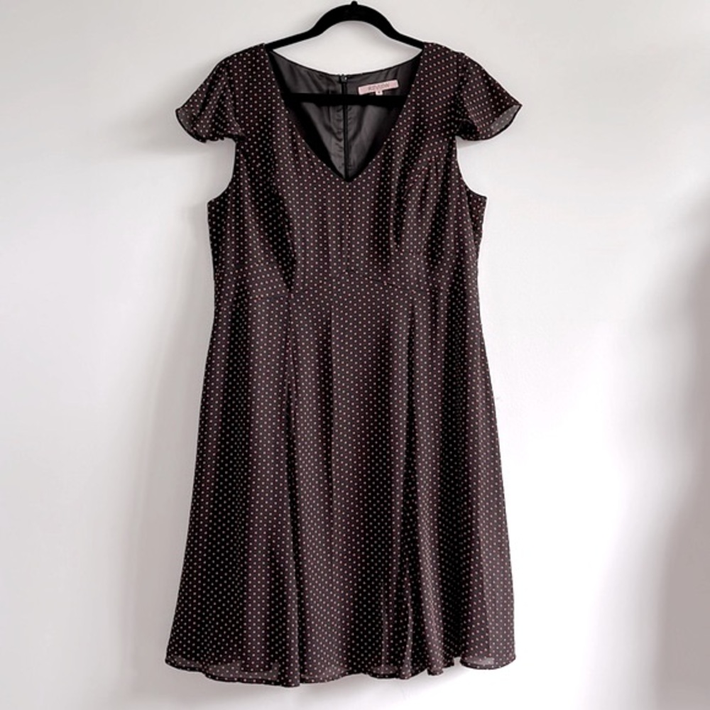 REVIEW Polka Dot Midi Dress. Black and Pink Colours, Fit and Flared. - Picture 5 of 9